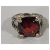 David Yurman "Wheaton" Sterling Silver/Ruby Statement Ring (Size 8)