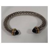 David Yurman 14K & 925 Silver Cable Cuff w/Onyx Cabochons