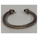 David Yurman 14K & 925 Silver Cable Cuff w/Onyx Cabochons