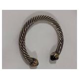 David Yurman 14K & 925 Silver Cable Cuff w/Onyx Cabochons