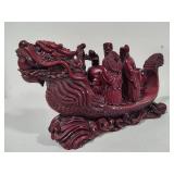 Chinese Carved Red Resin Dragon Boat