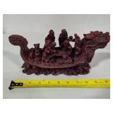 Chinese Carved Red Resin Dragon Boat
