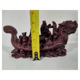 Chinese Carved Red Resin Dragon Boat