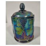 Indiana Blue Carnival Glass Lidded Jar