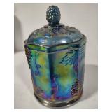 Indiana Blue Carnival Glass Lidded Jar
