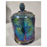 Indiana Blue Carnival Glass Lidded Jar