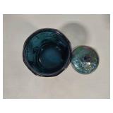 Indiana Blue Carnival Glass Lidded Jar