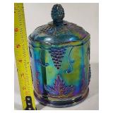 Indiana Blue Carnival Glass Lidded Jar