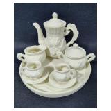 Porcelain White Rose Miniature Tea Set