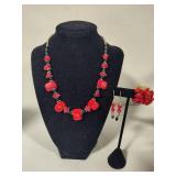 Red Coral Necklace & Earrings
