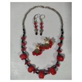 Red Coral Necklace & Earrings