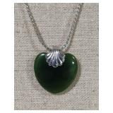 Sterling Avon Jade Heart Pendant Necklace