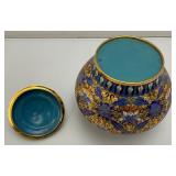 Vintage Exquisite Chinese Covered Decorative Gilded Cloisonne Urn With Wood Stand 9"