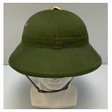 Vintage Chinese Military Pith Helmet Green With Chinese Writing