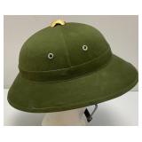 Vintage Chinese Military Pith Helmet Green With Chinese Writing