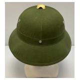Vintage Chinese Military Pith Helmet Green With Chinese Writing