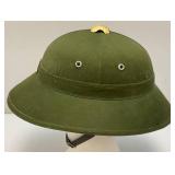 Vintage Chinese Military Pith Helmet Green With Chinese Writing