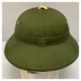 Vintage Chinese Military Pith Helmet Green With Chinese Writing