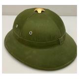 Vintage Chinese Military Pith Helmet Green With Chinese Writing