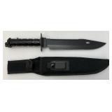 15" Tactical Survival Knife Black 420 Steel Blade And Sheath