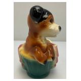 Vintage Royal Copley Puppy In Wagon Planter 4" x 6 1/2" x 6 3/4"