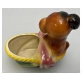 Vintage Royal Copley Puppy In Wagon Planter 4" x 6 1/2" x 6 3/4"
