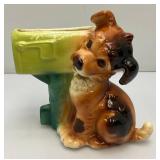 Vintage Royal Copley Puppy With Mailbox Planter 4 1/2" x 8" x 8" (Tiny Hairline Crack On Top Back Of Mailbox And Tail Repaired)