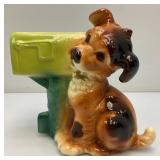Vintage Royal Copley Puppy With Mailbox Planter 4 1/2" x 8" x 8" (Tiny Hairline Crack On Top Back Of Mailbox And Tail Repaired)