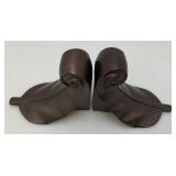 Neoclassical Acanthus Leaf-Shaped Foliate Brass Bookends 4" x 5 1/4" x 6"