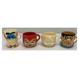 1972 FLINTSTONES Brand Multi-Vitamins Collectible Character Cups Including Fred, Dino,  Bam-Bam & Pebbles
