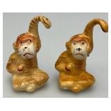 Very Cool Vintage Made in Japan Monkeys Swinging From Tree Salt And Peppers Shakers 3" x 4"