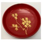 Vintage Mid-Century Japanese Lacquerware Botanical Bowls 1 1/2" x 6" (One Bowl Repaired)