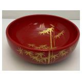 Vintage Mid-Century Japanese Lacquerware Botanical Serving Bowl 10 3/4" x 4"