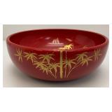 Vintage Mid-Century Japanese Lacquerware Botanical Serving Bowl 10 3/4" x 4"