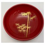 Vintage Mid-Century Japanese Lacquerware Botanical Serving Bowl 10 3/4" x 4"