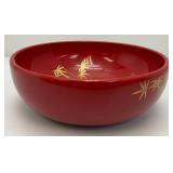 Vintage Mid-Century Japanese Lacquerware Botanical Serving Bowl 10 3/4" x 4"