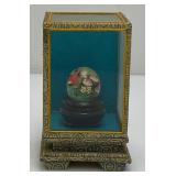 Vintage Miniature Hand Painted Jade Egg With Display Case 3" x 5" Display Case, Egg is 1 1/4" x 1 1/2"
