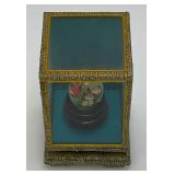 Vintage Miniature Hand Painted Jade Egg With Display Case 3" x 5" Display Case, Egg is 1 1/4" x 1 1/2"