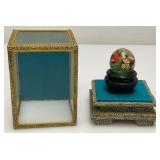 Vintage Miniature Hand Painted Jade Egg With Display Case 3" x 5" Display Case, Egg is 1 1/4" x 1 1/2"