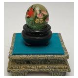 Vintage Miniature Hand Painted Jade Egg With Display Case 3" x 5" Display Case, Egg is 1 1/4" x 1 1/2"