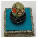 Vintage Miniature Hand Painted Jade Egg With Display Case 3" x 5" Display Case, Egg is 1 1/4" x 1 1/2"