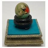 Vintage Miniature Hand Painted Jade Egg With Display Case 3" x 5" Display Case, Egg is 1 1/4" x 1 1/2"