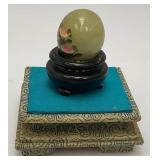 Vintage Miniature Hand Painted Jade Egg With Display Case 3" x 5" Display Case, Egg is 1 1/4" x 1 1/2"