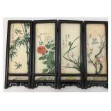 Vintage Oriental Hand Painted Silk Tabletop Folding Screen 11 1/2" x 16"