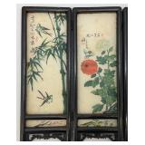 Vintage Oriental Hand Painted Silk Tabletop Folding Screen 11 1/2" x 16"
