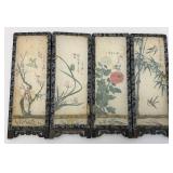 Vintage Oriental Hand Painted Silk Tabletop Folding Screen 11 1/2" x 16"