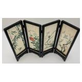Vintage Oriental Hand Painted Silk Tabletop Folding Screen 11 1/2" x 16"