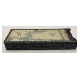 Vintage Oriental Hand Painted Silk Tabletop Folding Screen 11 1/2" x 16"