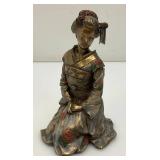 Vintage Collectible Japanese Geisha Kikuya W/Kimono Statue Bronze Powder 6"