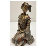 Vintage Collectible Japanese Geisha Kikuya W/Kimono Statue Bronze Powder 6"